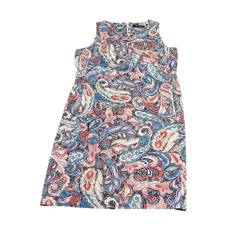 NINE WEST Pink Multicolor Paisley Poplin Keyhole Sheath Dress Size 10 - Picture 9 of 16